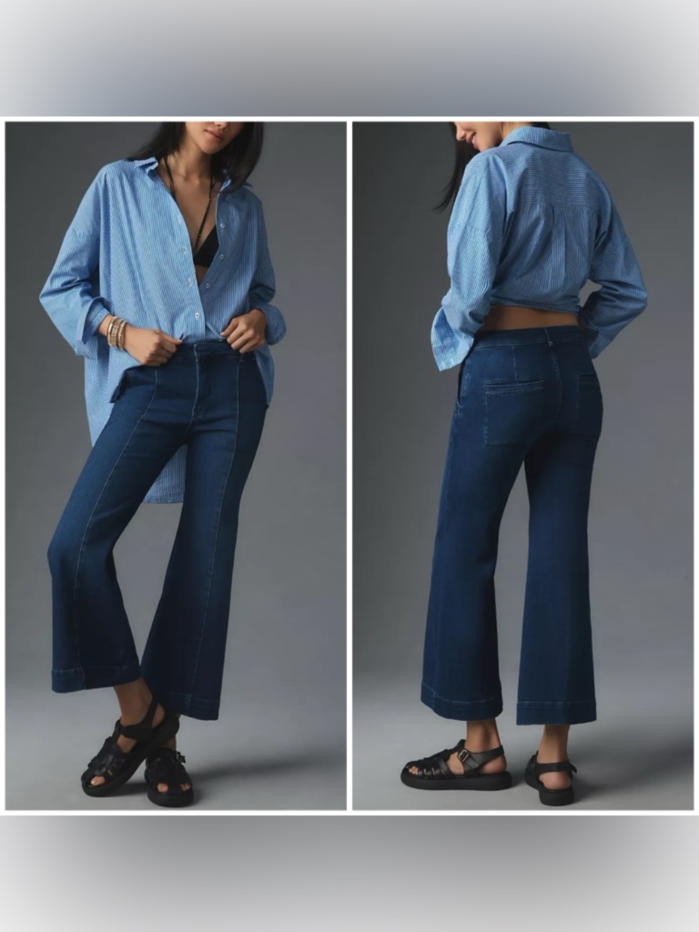 Anthropologie Dark Blue Cropped Wide-Leg Jeans